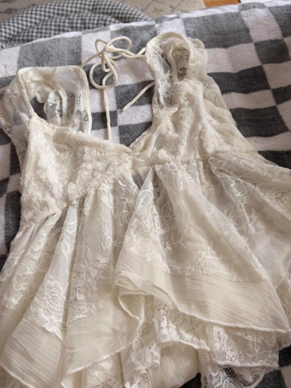 Urban Outfitters Cream Lace Ruffle Chemise